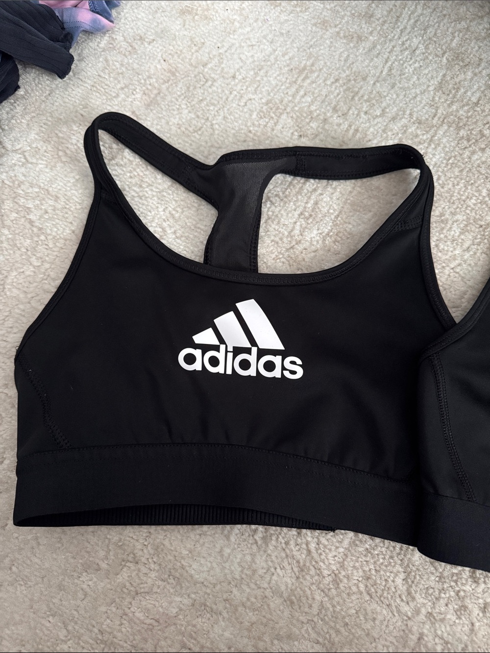 2pk Adidas Youth Black Racerback Sports Bra with White Logo